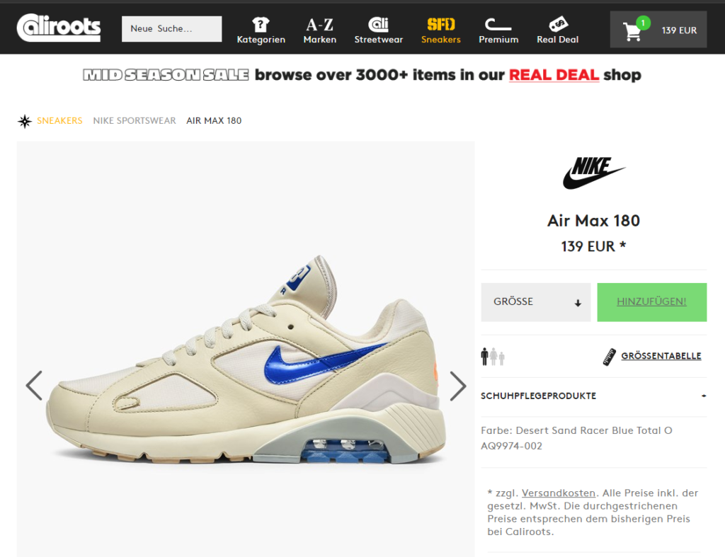 Nike Air Max 180 – Desert Sand / Racer Blue