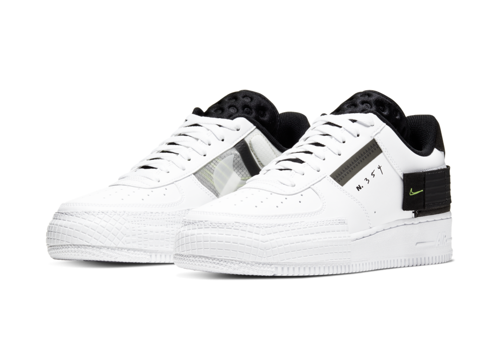 nike air force 1 low type white black volt